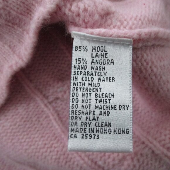 Wool Angora Pink Cable Knit Half Zip Pullover Sweater Mock Neck w/ Pockets - Picture 7 of 11